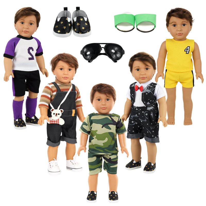 BARWA Boy Doll Clothes 5sets Boy Dolls Clothes 2 Pairs Shoes 1 Pair Glasses Compatible for 18 Inch Doll Outfit - Image 1